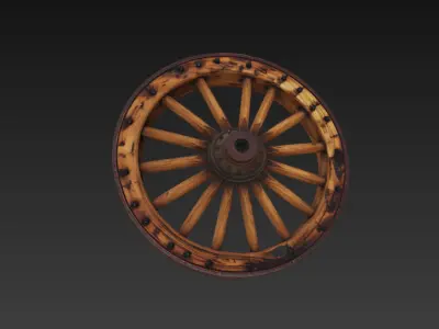 realistic wooden horse carriage wheel 3D model