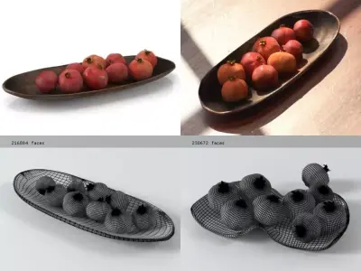 Pomegranate pomegranates in bowl on table 3D model