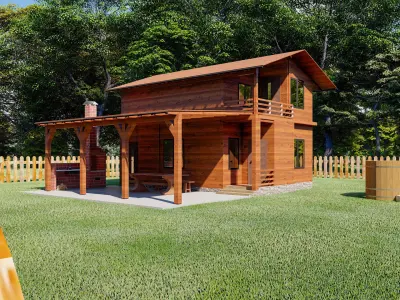Cabin wooden house on lawn Free 3D model