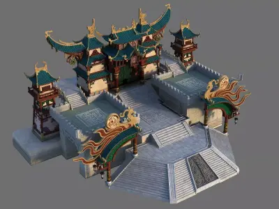 Chinese style Buildings Low-poly 3D model