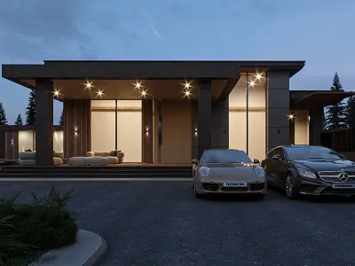 Ourdoor Villa Exterior Scene Low-poly 3D model