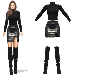 Womens Black Lace Up Spring Outfit Low-poly 3D model