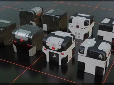 Futuristic sci-fi crate KIT  Low-poly 3D model