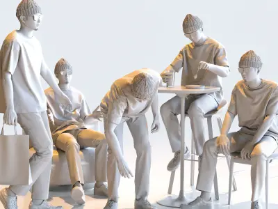 Posed Asian Casual Man - 5 Pack 3 - C1-M3Y 3D model