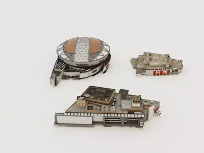 Modern Large Shopping Mall Complex 3D Model - Exterior  Atrium Low-poly 3D model