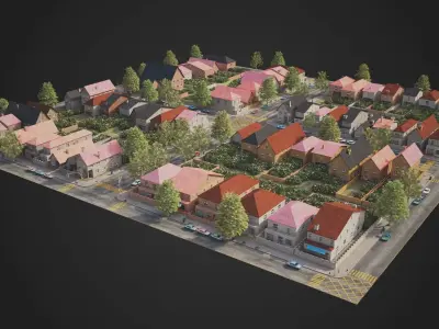 Realistic City District R6-R19 MAYA Low-poly 3D model