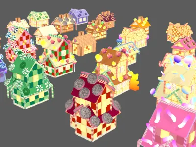Stylish Candy Biscuit Architecture House Low-poly 3D model