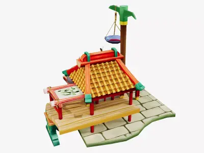 Stylized Asian Shop Workshop - Game-Ready Modular Building 3D model