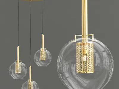 JUSTT three gold and glass pendant lights 3D model