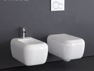 Ceramica Cielo Shui wall-hung bidet and toilet Low-poly 3D model