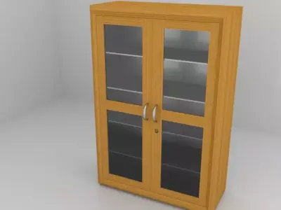 Cupboard wooden cabinet with glass doors 3D model