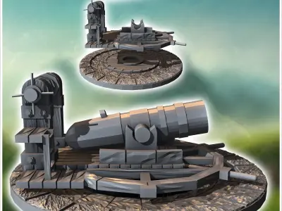 Medieval powder cannon on stone platform 2 - Medieval Gothic Feu 3D print model