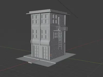 Low Poly Building with fire escape Low-poly 3D model