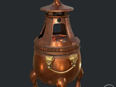 Pbr  Copper - Iron Medieval Fire Pit - Fire Place Low-poly 3D model