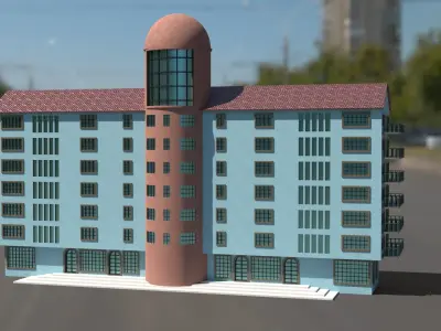 Building 3D model apartment on street Low-poly 3D model