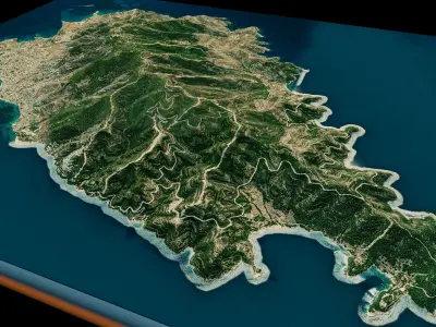 Spetses Island full 3d model terrain Low-poly 3D model