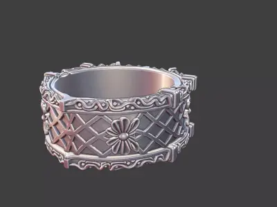 Japanese Geometric Trellis Ring Silver Jewelry 3D Model 3D print model
