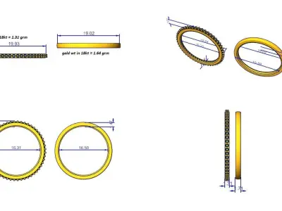 Ultra Light wt Thin Couple Band Ring 3dm stl render detail 3D print model
