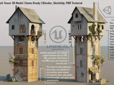 Urban Watch Tower Low-poly 3D model