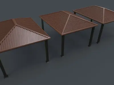 PBR Wooden Pergola Gazebo B4 Low-poly 3D model