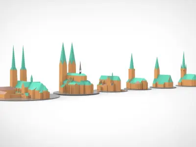 Lubeck Germany Cathedral buildings collection Low-poly 3D model