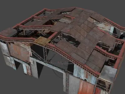 Lowpoly rusty hangar  Low-poly 3D model