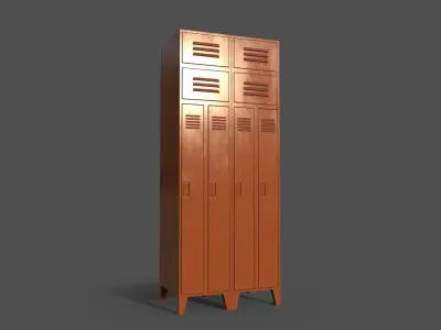 PBR School Gym Locker 10 - Orange Low-poly 3D model