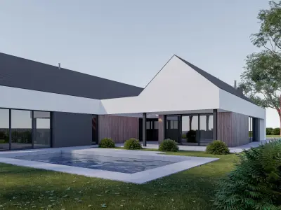 Family House 25 - Created with fully parametric Revit Families Low-poly 3D model