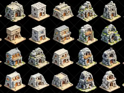 127 Transparent Fantasy Stone Rock House Game Asset Texture