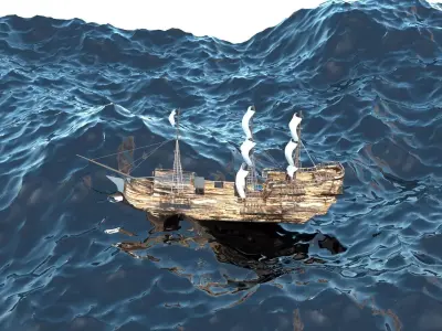 Sailboat Galleon Is Swimming In The Ocean 3D model