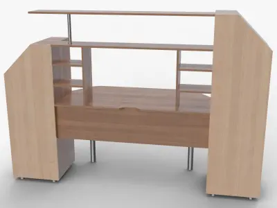 computer desk wall Low-poly 3D model