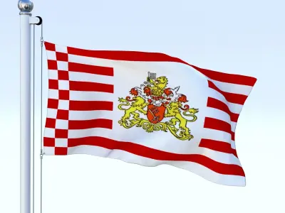 Animated Bremen German State Flag Low-poly 3D model