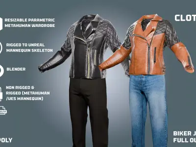 biker jacket and pants - clothyfic outfits Low-poly 3D model