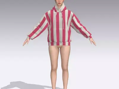 Pink and White Striped Oversized Hoodie - Casual Streetwear 3D model