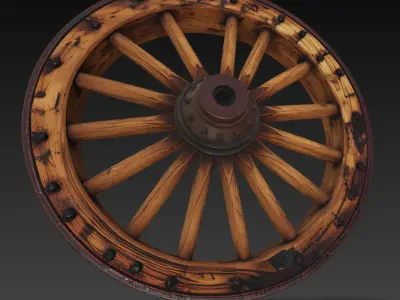 realistic wooden horse carriage wheel 3D model