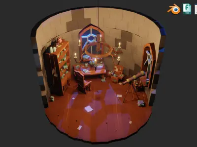 Stylized Astronomy Tower  Low-poly 3D model