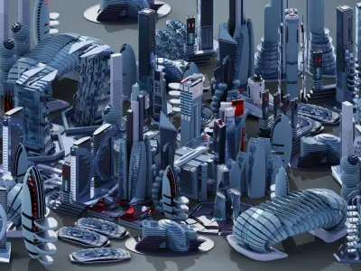 35 Futuristic Buildings VOL 3 Low-poly 3D model