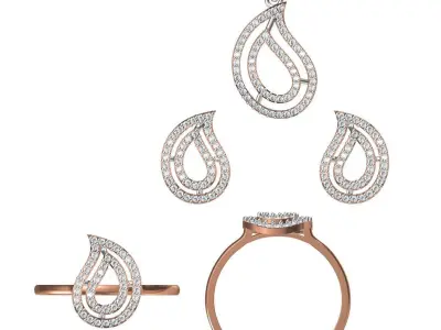 Light Minimalist Diamond Ring Earrings Pendant Set 3D print model