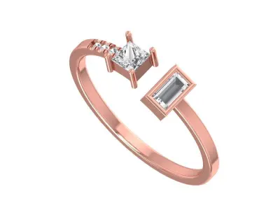 Solitaire Women Light Weight Princess Baguette stone  Band Ring 3D print model
