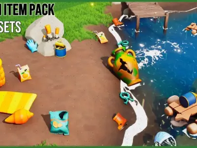 Beach Items Low-poly 3D model