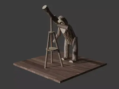 Astronomer Stickman Stargazing Low-poly 3D model