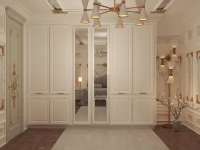 Bedroom with wardrobe and bed 3D model