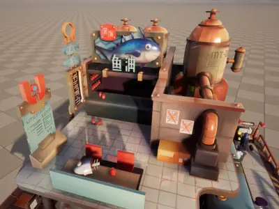 Stylish Q-version scene fishman Low-poly 3D model