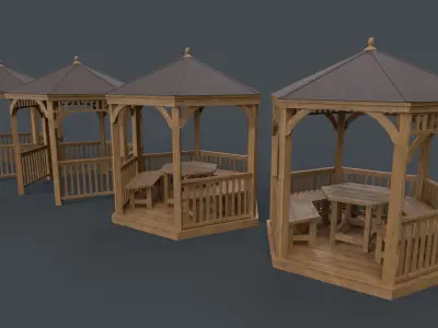 PBR Wooden Pergola Gazebo D3 Low-poly 3D model