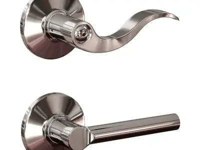 Chrome plated metal door handles lock and key 3D model