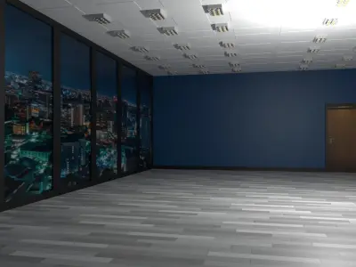 empty room with night city Low-poly 3D model