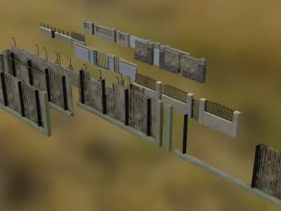 Low poly Fences and Walls small asset pack Low-poly 3D model