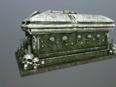 tomb 1 casket with skulls Low-poly 3D model