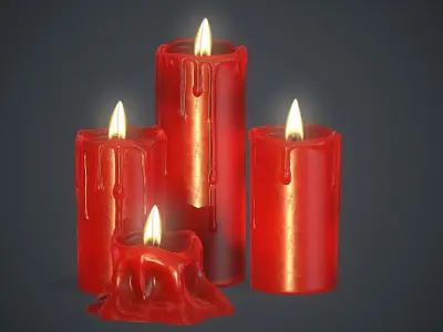 Red Candles PBR Game Ready Low-poly 3D model