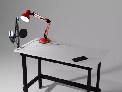 Working Desk with mounted Mic a Lamp and Iphone 16 Max Pro 3D model